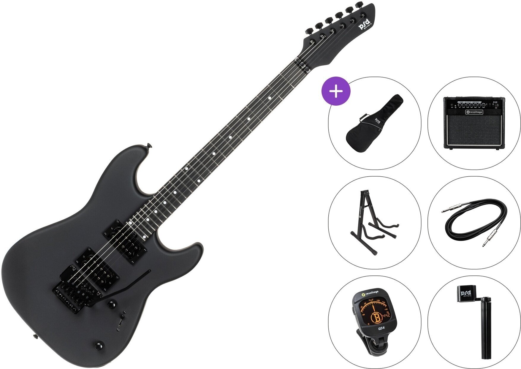 Električna gitara PSD Guitars SPS-100MFR Premium SET Matte Black Električna gitara