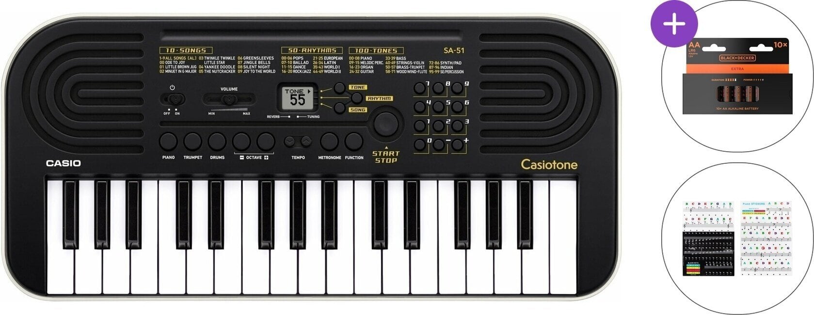 Kinder-Keyboard Casio SA-51 Basic SET Kinder-Keyboard Black