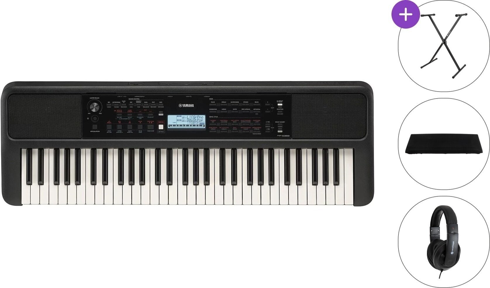 Keyboard met aanslaggevoeligheid Yamaha PSR-E383 Standard SET Keyboard met aanslaggevoeligheid Black