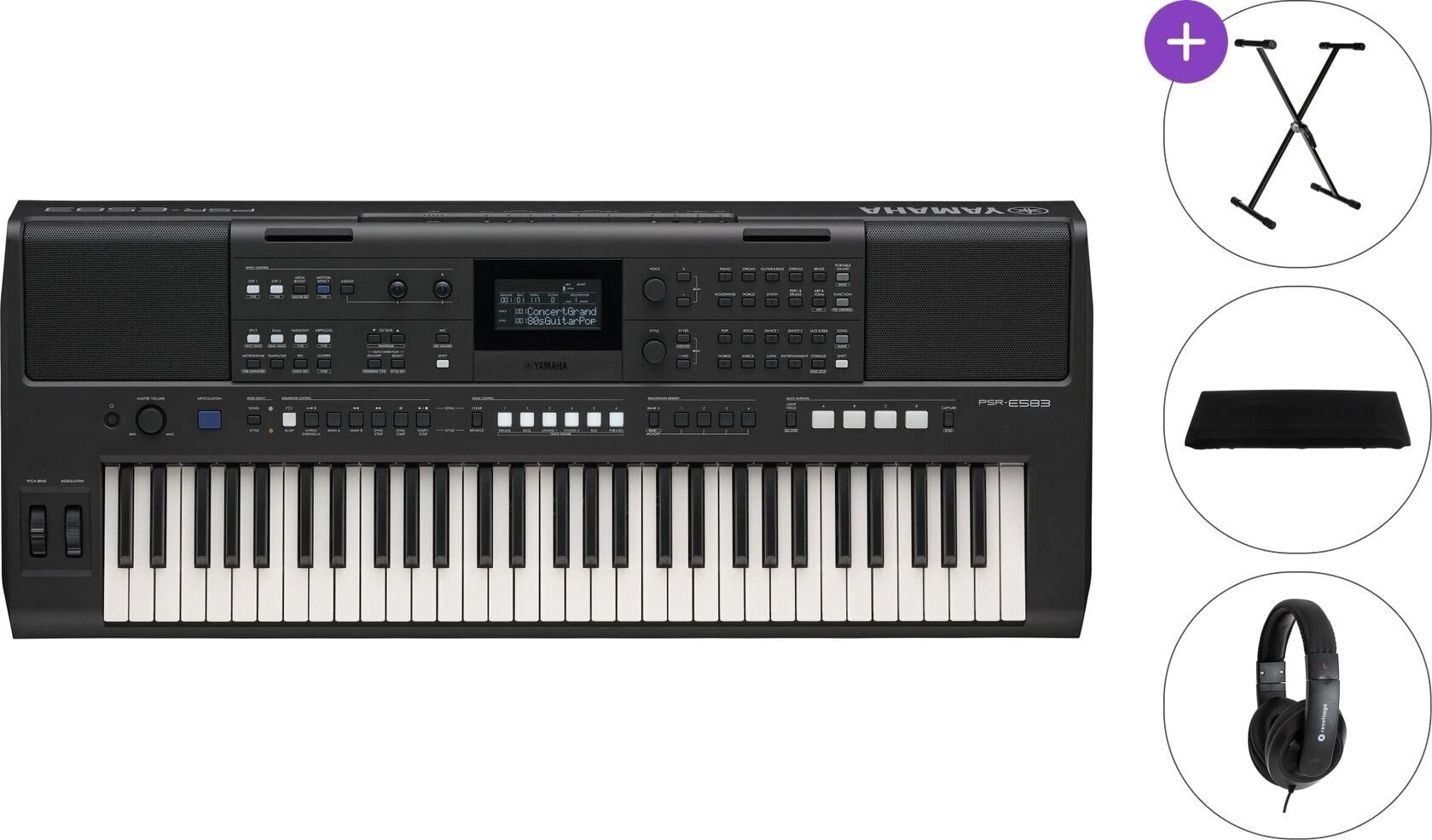 Keyboard med berøringsrespons Yamaha PSR-E583 Standard SET Keyboard med berøringsrespons Black