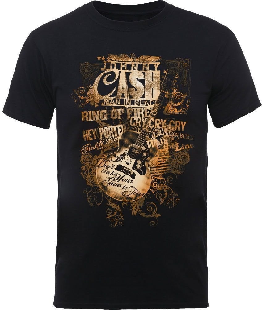 T-Shirt Johnny Cash T-Shirt Guitar Song Titles Unisex Black M