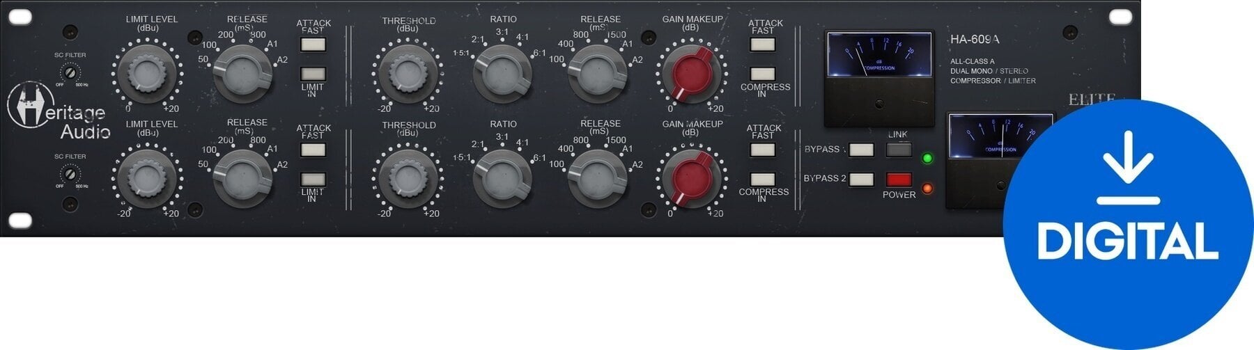 Programski Plug-In efekti Heritage Audio HA-609A DUAL MONO/STEREO COMPRESSOR/LIMITER (Digitalni proizvod)