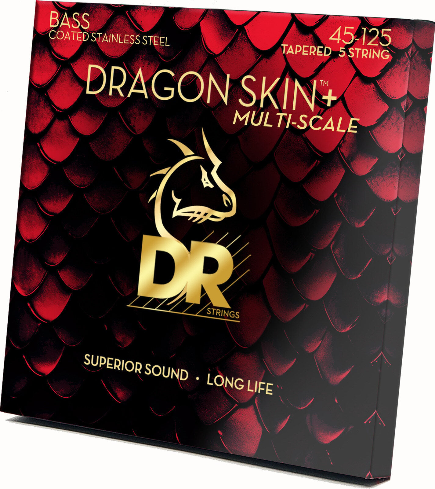 Struny pro 5-strunnou baskytaru DR Strings Dragon Skin+ Coated Steel 5-String Medium 45-125 Tapered Multi-Scale Struny pro 5-strunnou baskytaru