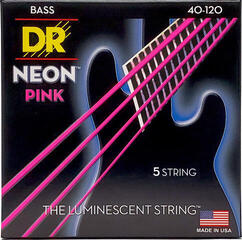 Basskitarri keeled DR Strings HI-DEF NEON - PINK Colored Bass Strings: 5-String Light 40-120