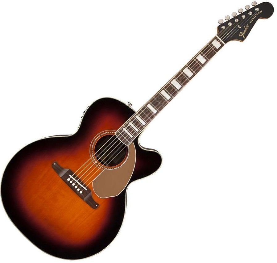 Jumbo elektro-akoestische gitaar Fender Kingman Jumbo SCE 3 Color Sunburst with Case