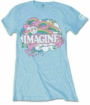 T-Shirt John Lennon T-Shirt Tee Rainbows Love & Peace Light Blue M - 1