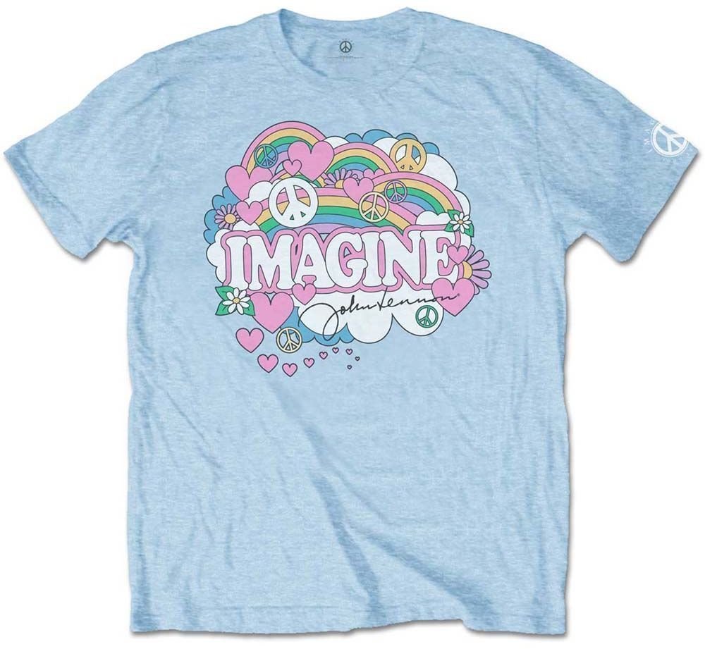 T-Shirt John Lennon T-Shirt Rainbows Love & Peace Unisex Light Blue L