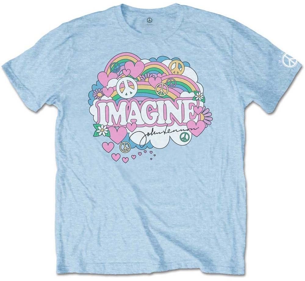 T-Shirt John Lennon T-Shirt Rainbows Love & Peace Unisex Light Blue M