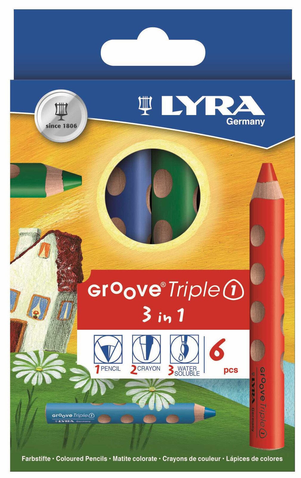 Creion colorat Lyra Groove TripleOne Ergonomic Triangular 3-In-1 Set creioane colorate Culori 6 Bucăți