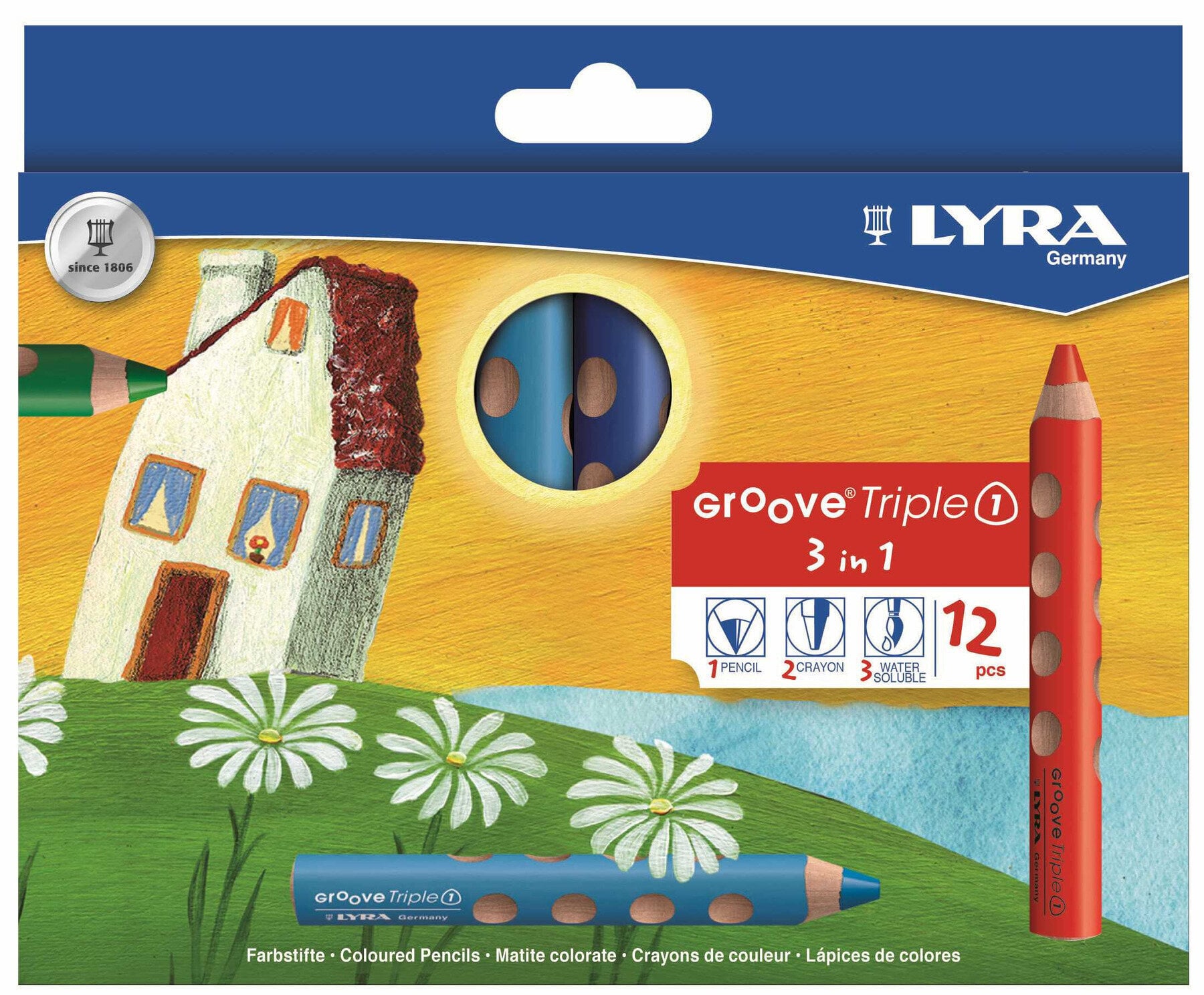 Кольоровий олівець Lyra Groove TripleOne Ergonomic Triangular 3-In-1 Набір кольорових олівців Colors 12 шт.