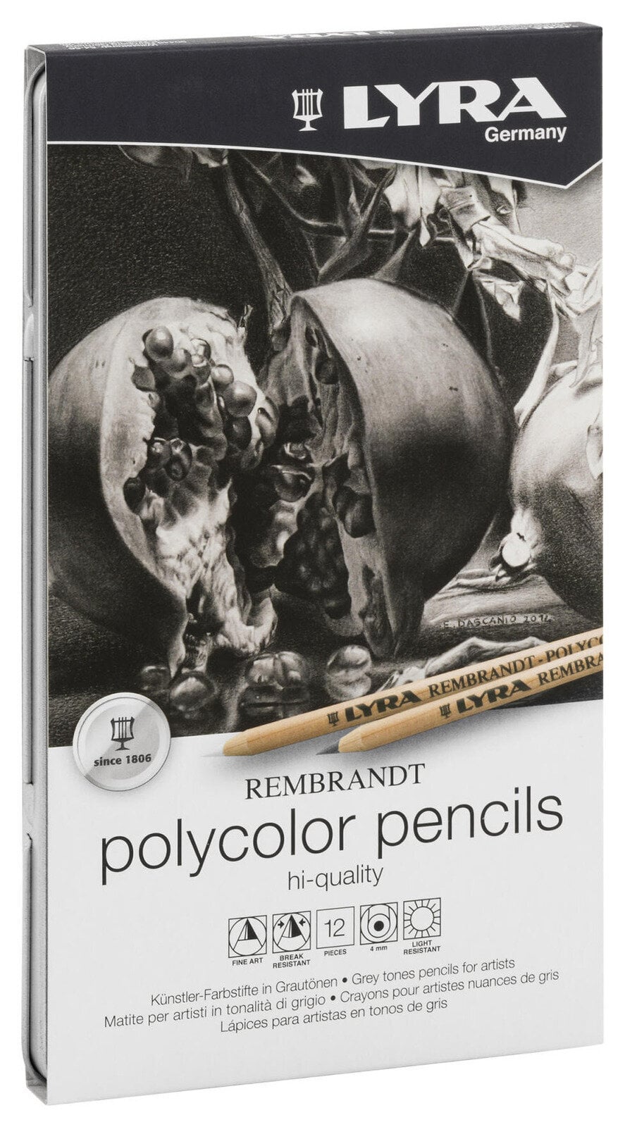 Crayon de couleur Lyra Rembrandt Polycolor Metal Box Coffret crayons de couleur Gray Tones 12 pcs
