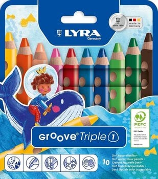 Кольоровий олівець Lyra Groove TripleOne Ergonomic Triangular 3-In-1 Набір кольорових олівців Colors 10 Шт. - 1