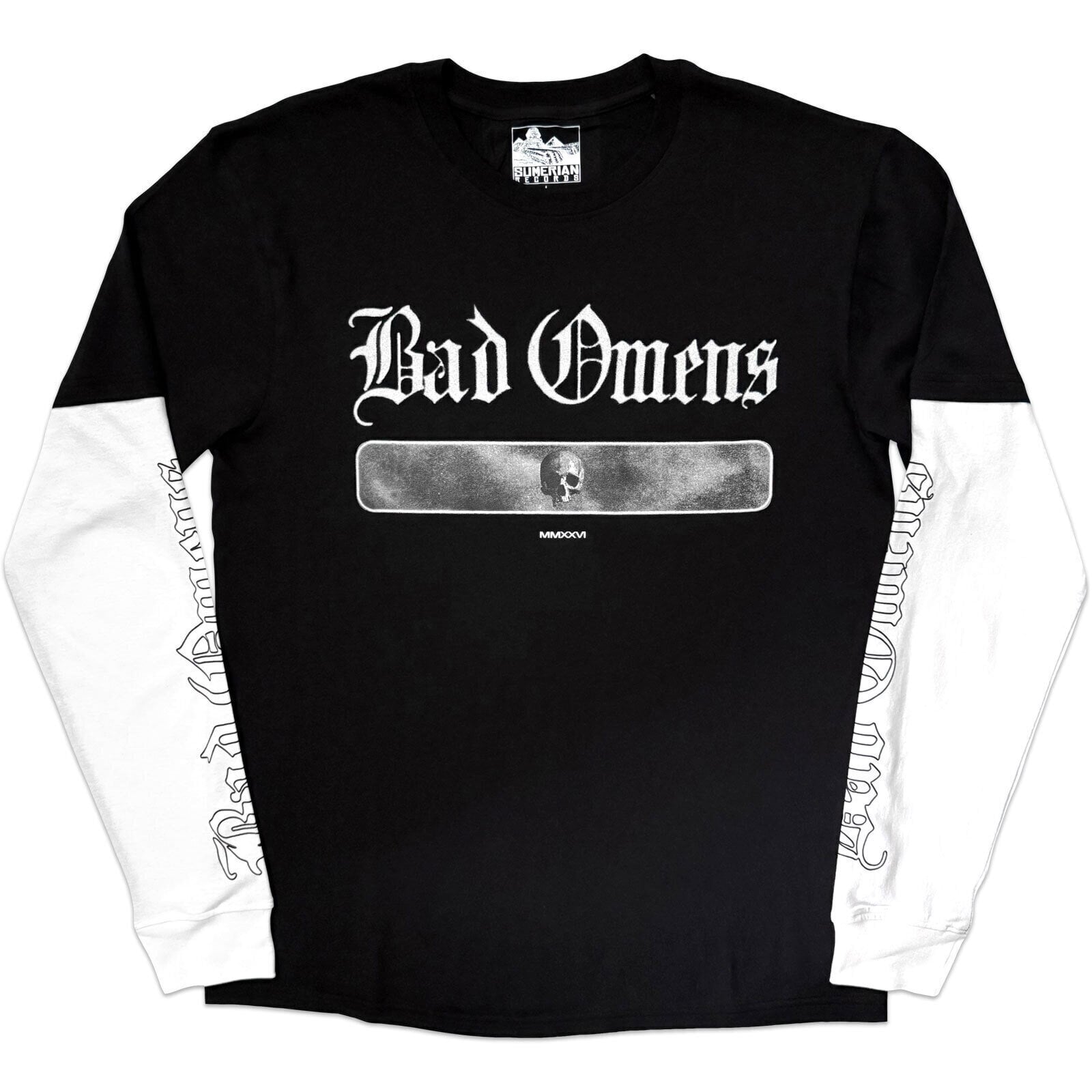 T-krekls Bad Omens Skull (Sleeve Print) Black & White M T-krekls