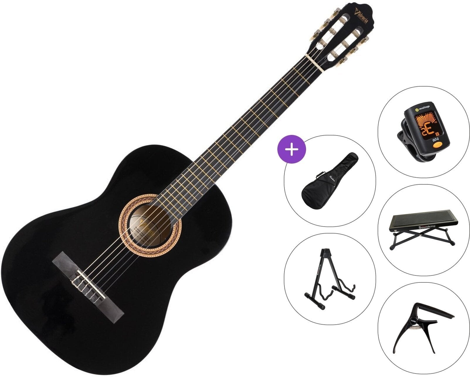 Klasická kytara Valencia VC104 Premium SET 4/4 Black Klasická kytara