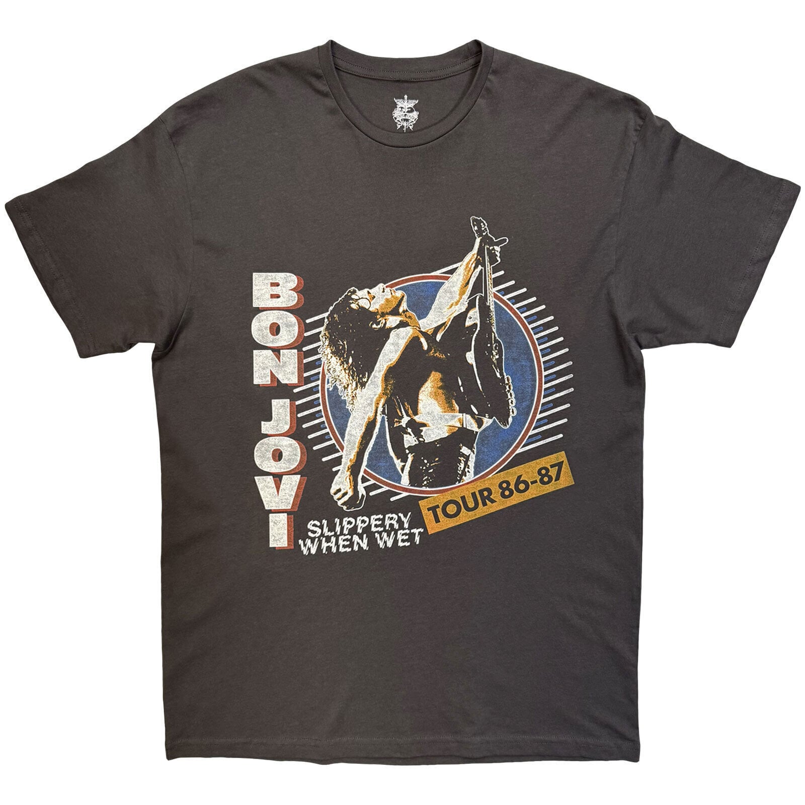 T-särk Bon Jovi Slippery When Wet Tour '86-'87 (Back Print) Charcoal Grey L T-särk