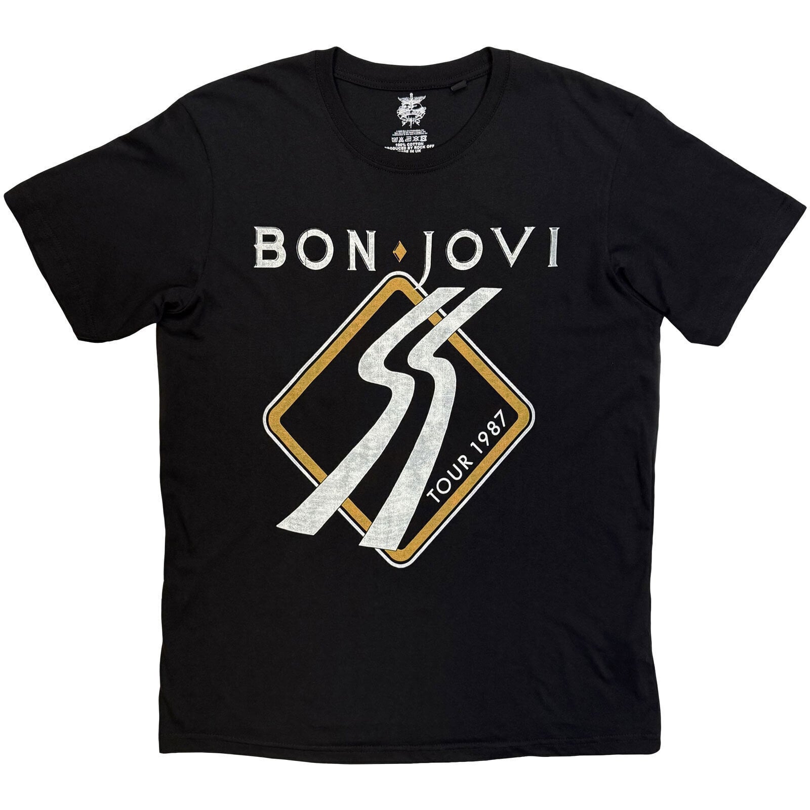 T-särk Bon Jovi Tour '87 Road Sign (Back Print) Black M T-särk