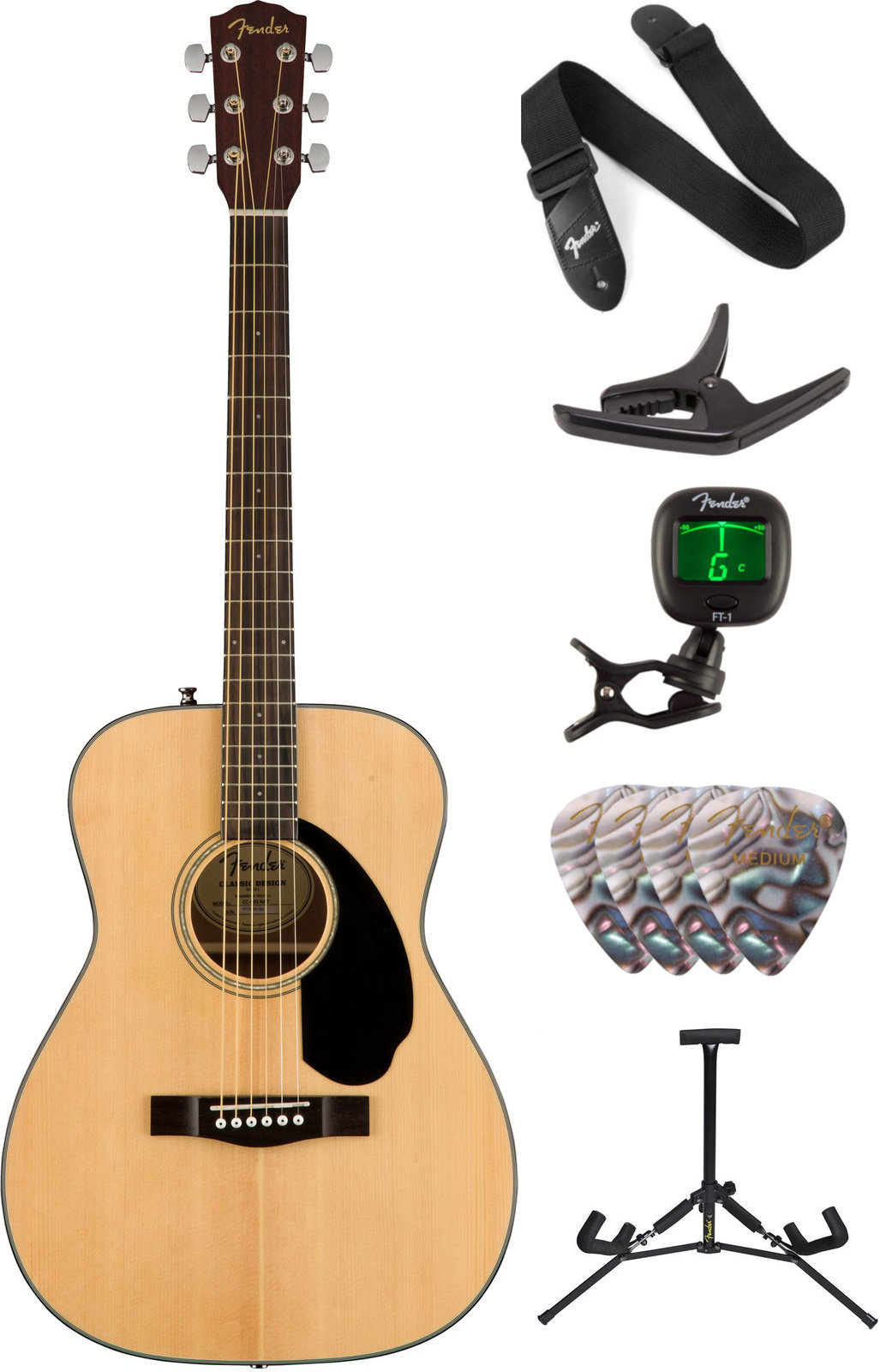 Guitare acoustique Jumbo Fender CC-60S WN Natural Deluxe SET Natural