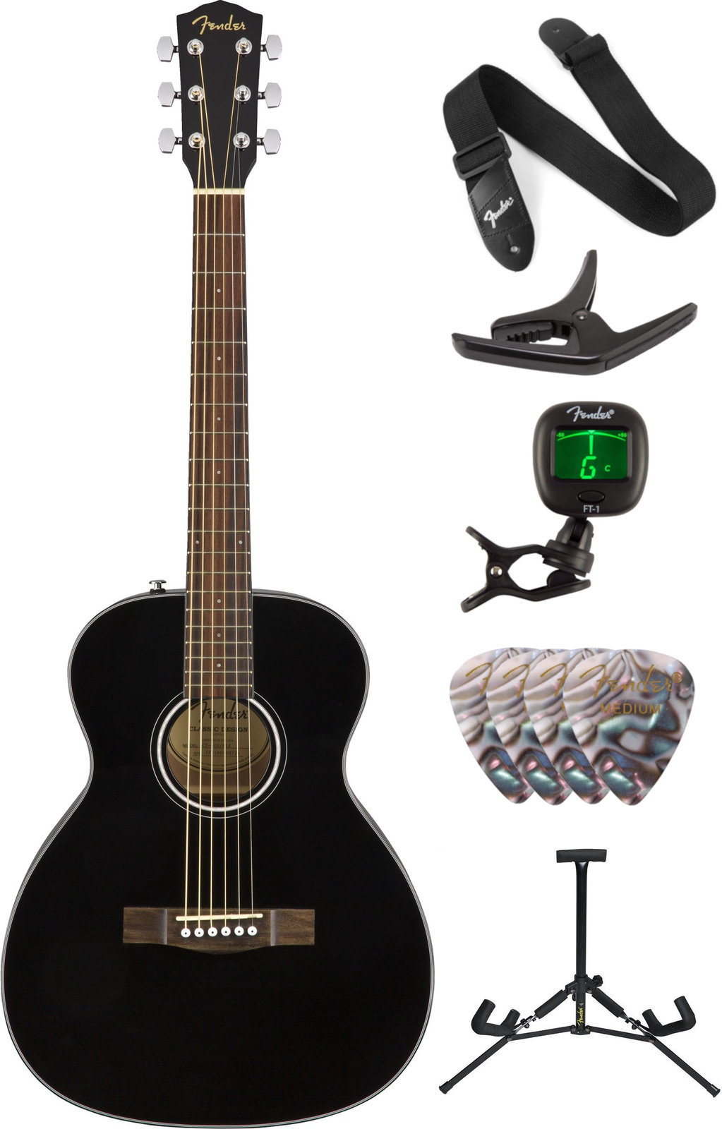 Folk Guitar Fender CT-60S Travel WN Black Deluxe SET Black