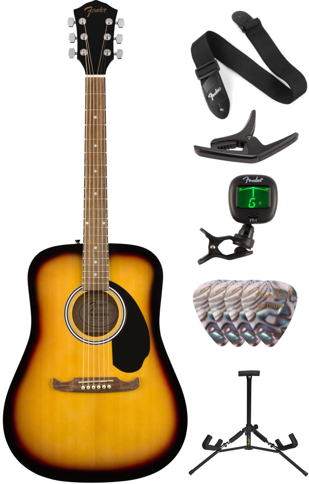Akoestische gitaar Fender FA-125 Dreadnought Acoustic WN Sunburst Deluxe SET Sunburst