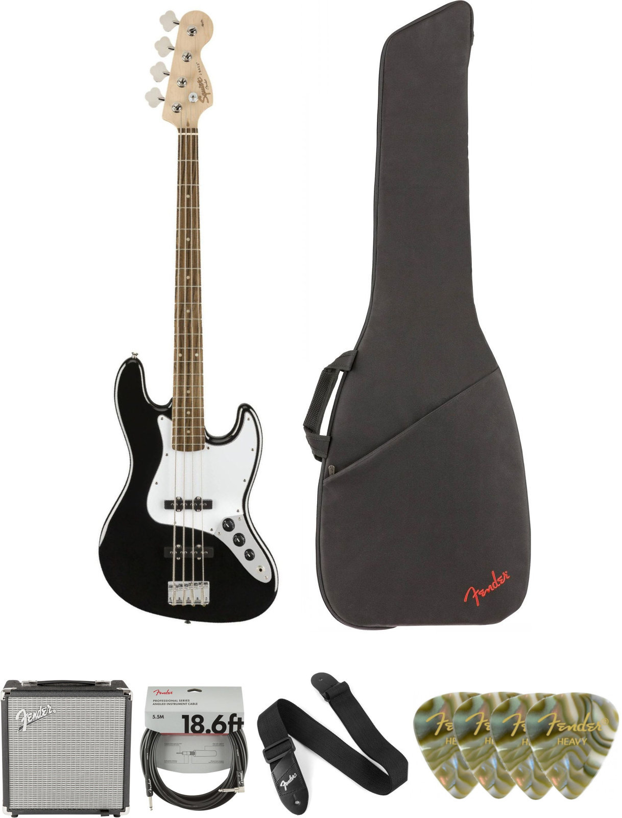 Elektrische basgitaar Fender Squier Affinity Series Jazz Bass LR Black Deluxe SET Zwart