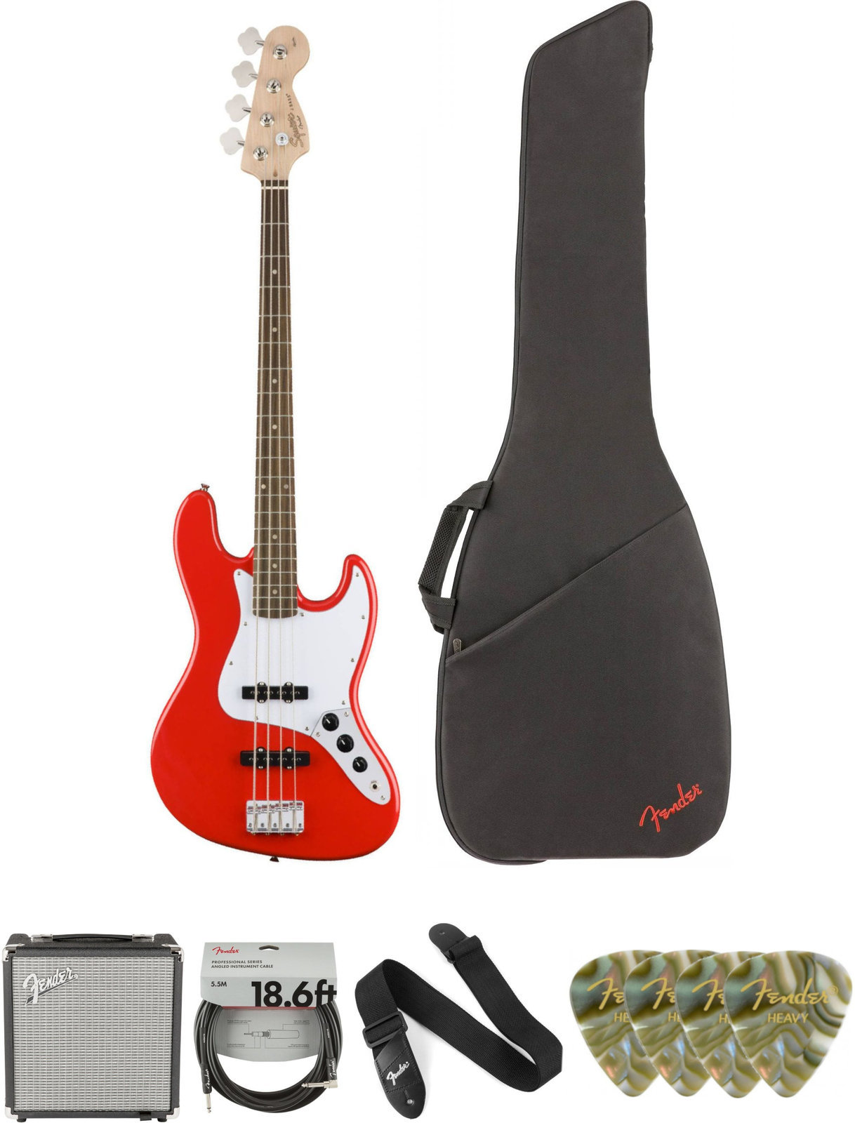 4-strängad basgitarr Fender Squier Affinity Series Jazz Bass LR Race Red Deluxe SET Race Red