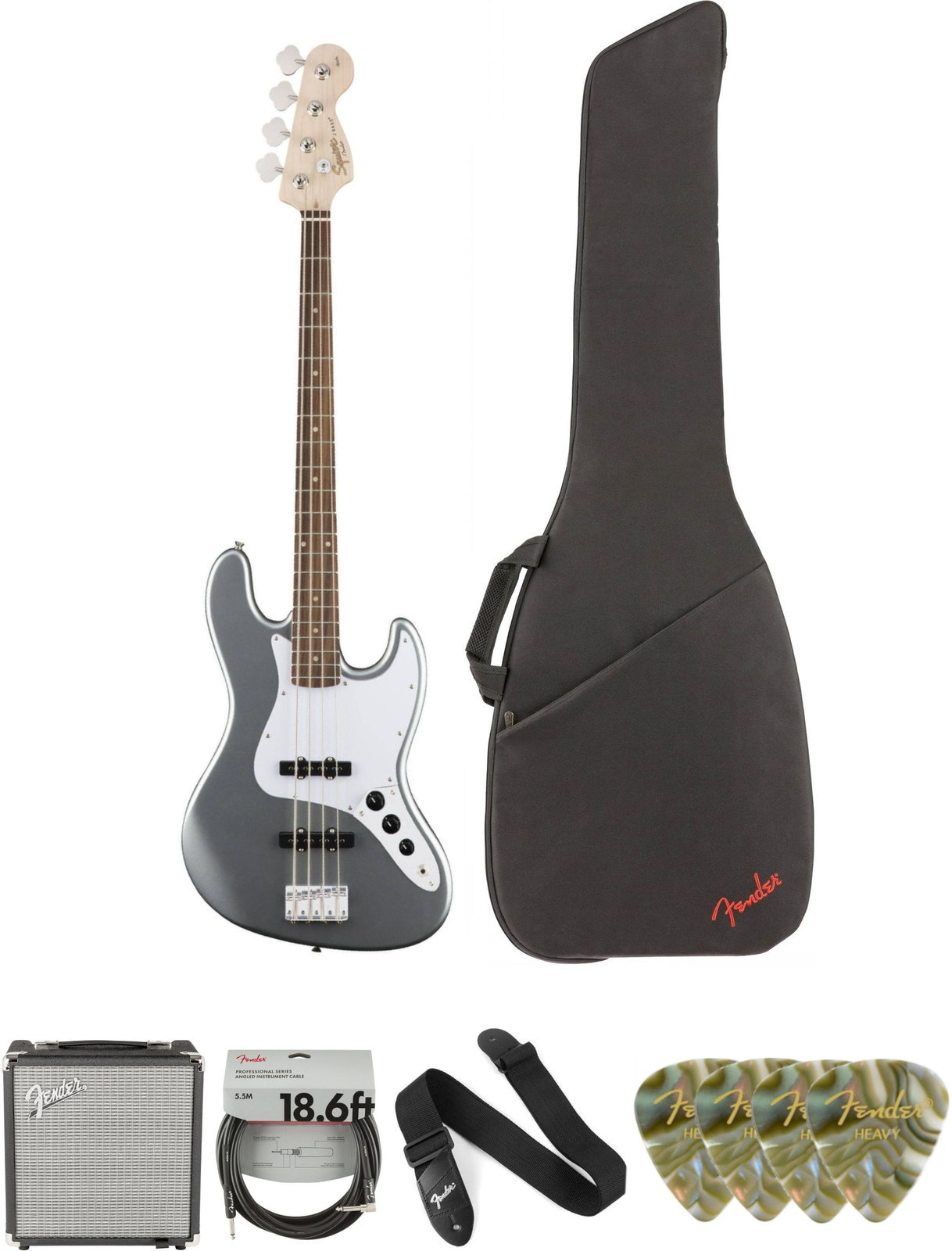 Bas electric Fender Squier Affinity Series Jazz Bass LR Slick Silver Deluxe SET Slick Silver