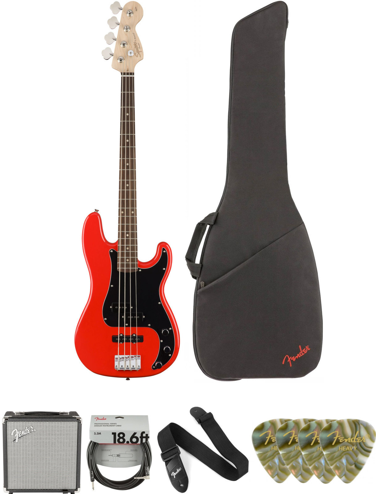 4-string Bassguitar Fender Squier Affinity Series Precision Bass PJ IL Race Red Deluxe SET Race Red