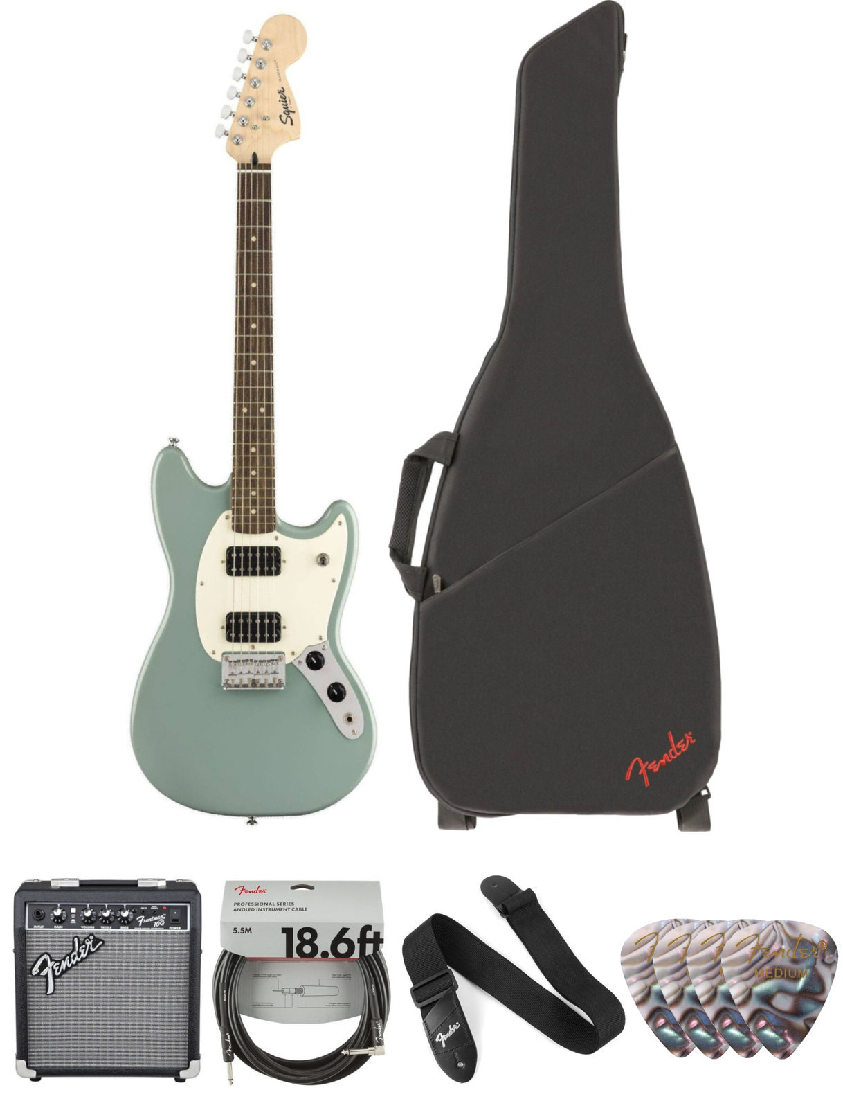 Elektromos gitár Fender Squier Bullet Mustang HH IL Sonic Grey Deluxe SET Sonic Grey