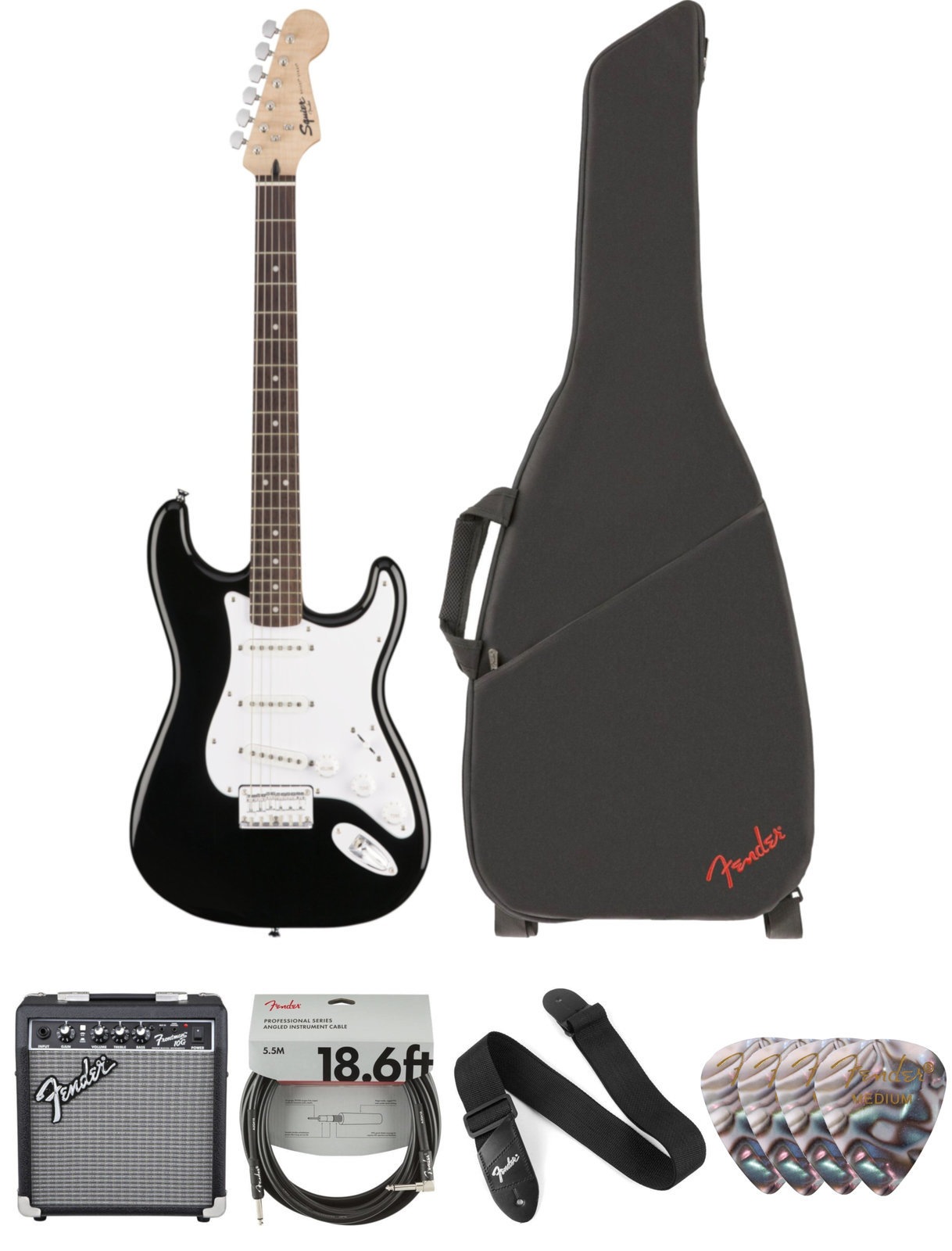 Fender Squier Bullet Stratocaster HT IL Black Deluxe SET Negru