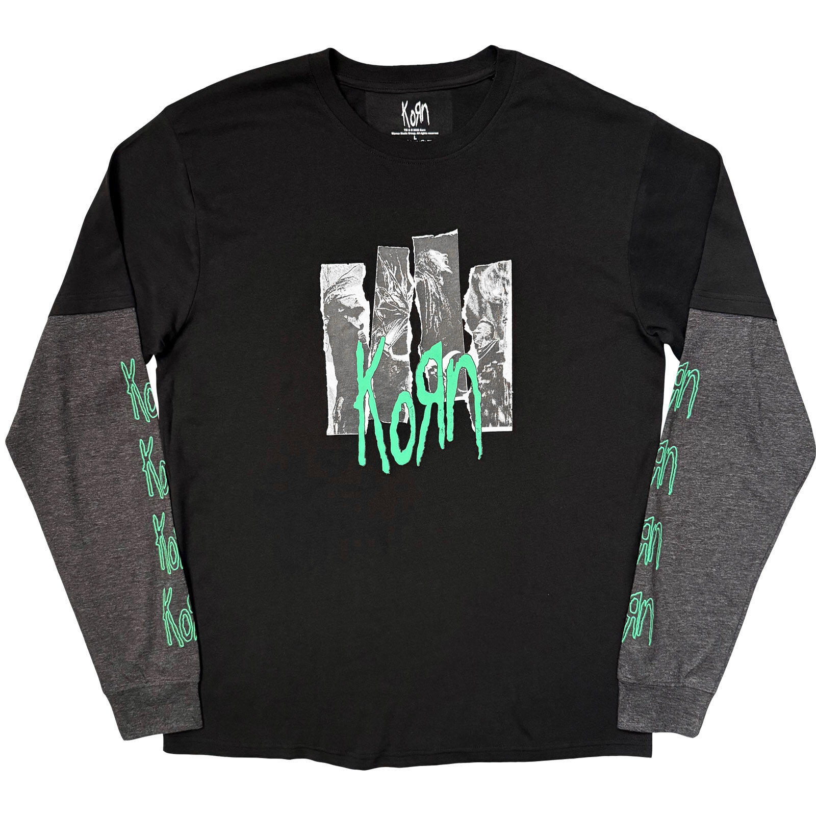 Tricou Korn Ripped Photos (Sleeve Print) Black & Charcoal Grey M Tricou