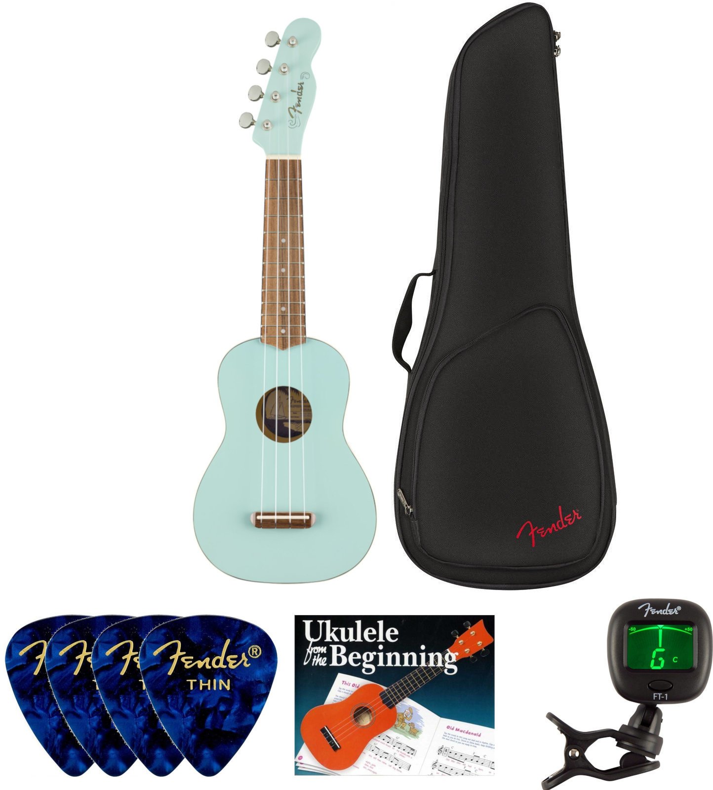 Szoprán ukulele Fender Venice Soprano Ukulele WN Daphne Blue SET Szoprán ukulele Daphne Blue