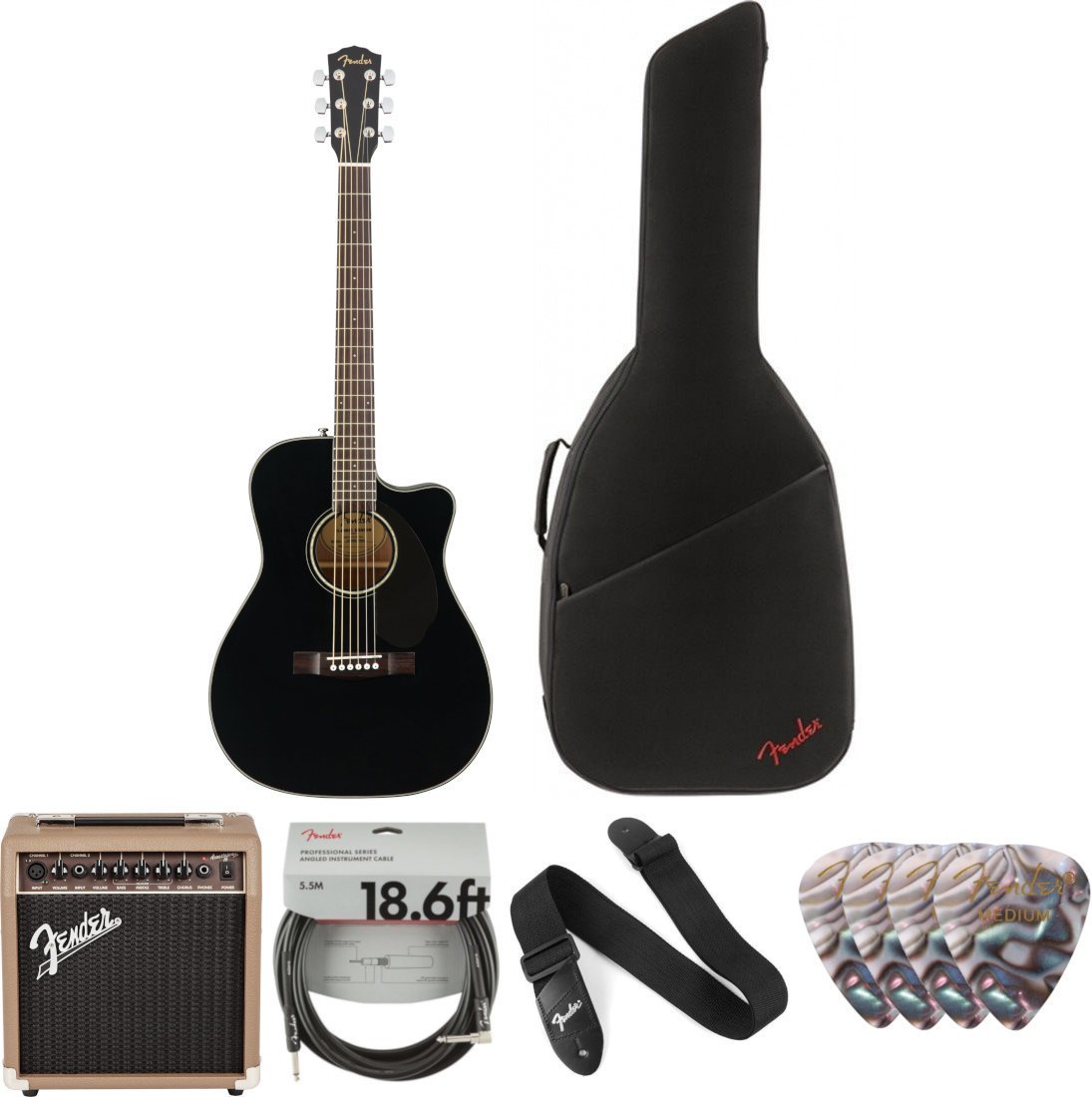 electro-acoustic guitar Fender CC-60SCE Concert Black WN Deluxe SET Black