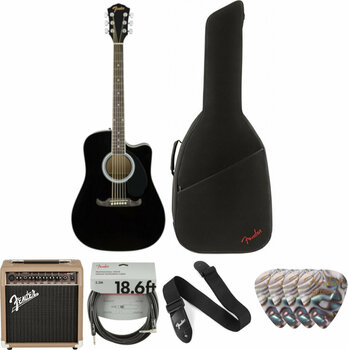 guitarra eletroacústica Fender FA-125CE Black WN Deluxe SET Black - 1