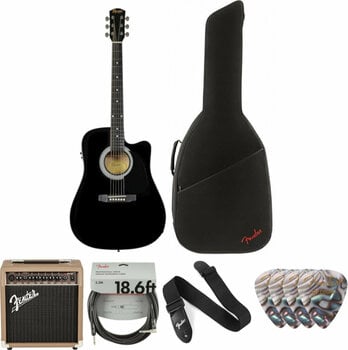 elektroakustisk guitar Fender Squier SA-105CE Black Deluxe SET Sort - 1