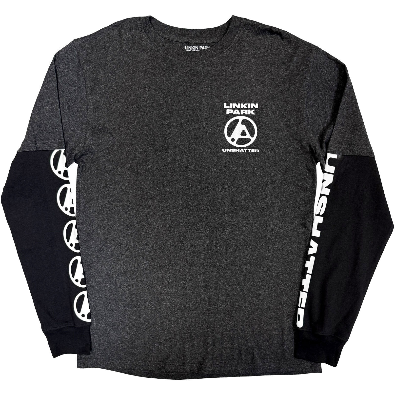 T-krekls Linkin Park Unshatter (Back Print & Sleeve Print) Charcoal Grey & Black 2XL T-krekls