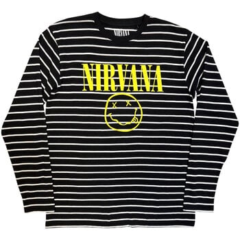 Hoodie Nirvana Yellow Happy Face Striped Black & White M Hoodie - 1