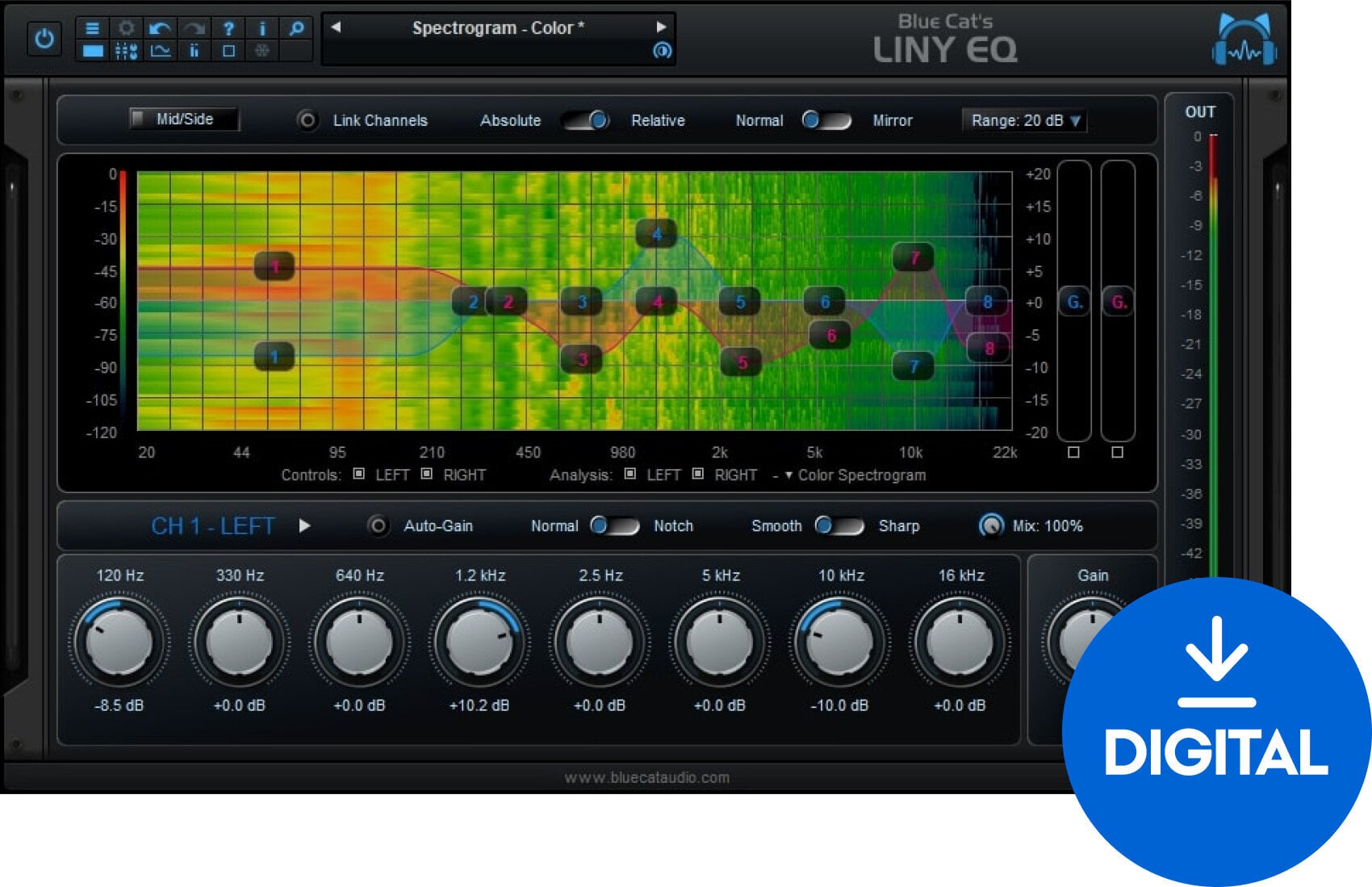 Procesador de efectos de complemento de software Blue Cat Audio LinyEQ (Producto digital)