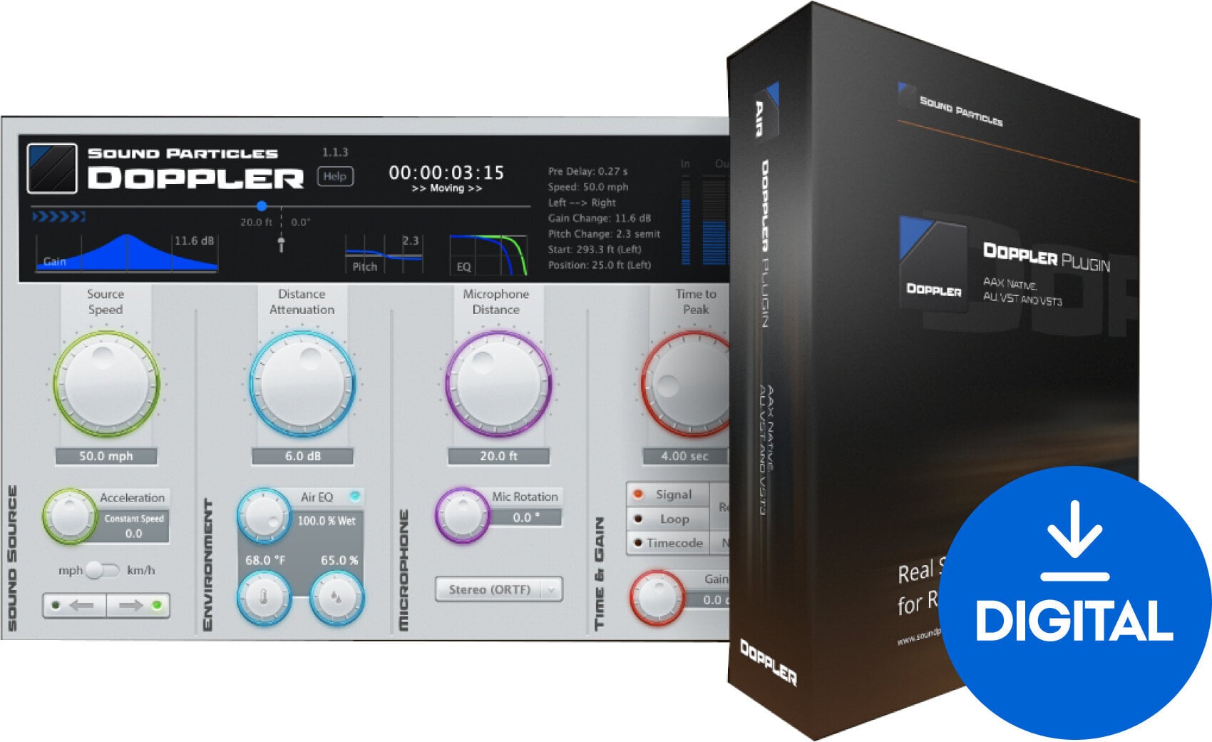 Procesador de efectos de complemento de software Sound Particles Doppler (Producto digital)