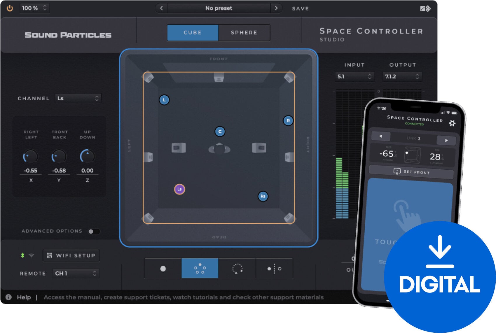 Procesador de efectos de complemento de software Sound Particles Space Controller Studio (Producto digital)