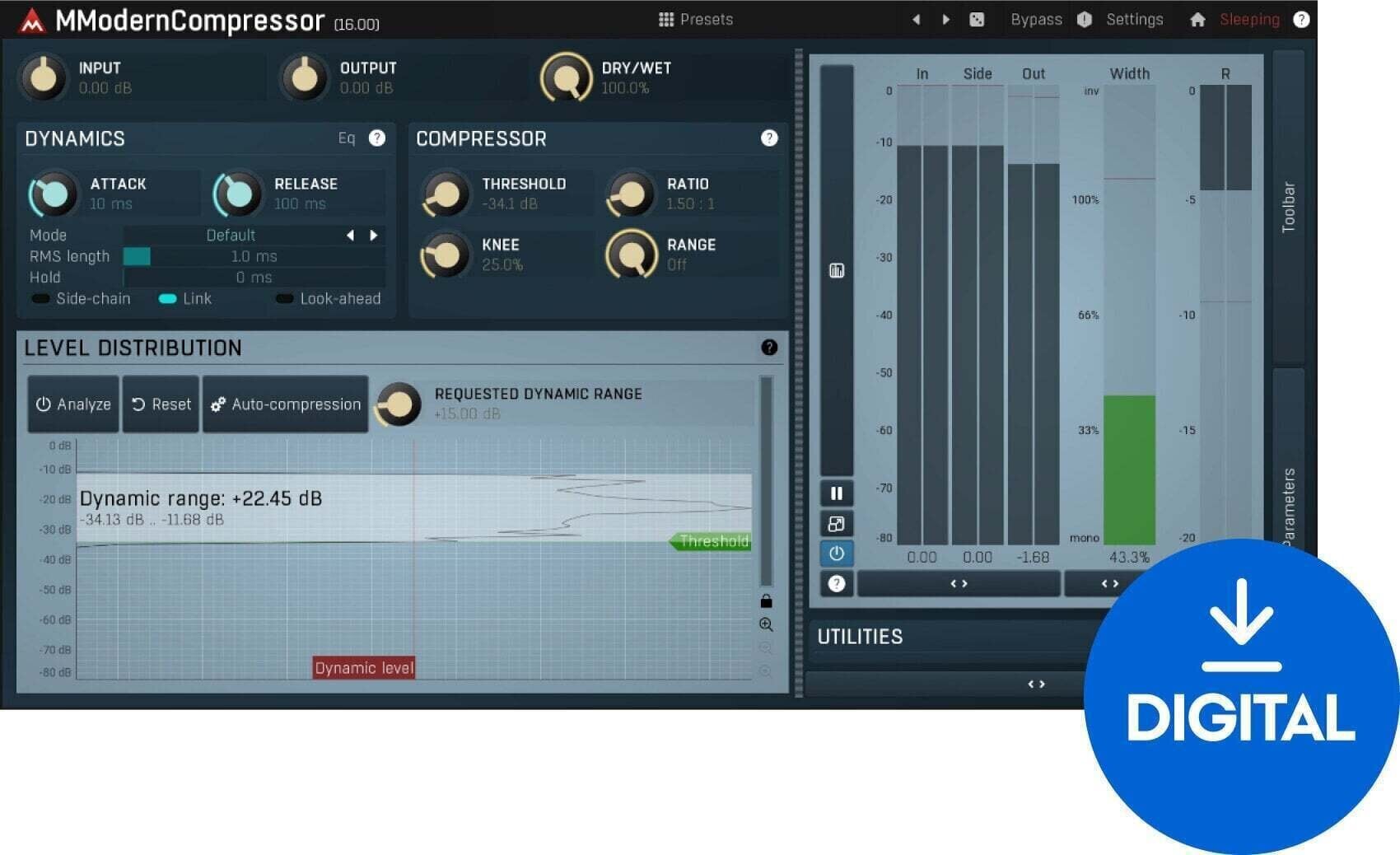 Procesador de efectos de complemento de software MELDA MModernCompressor (Producto digital)