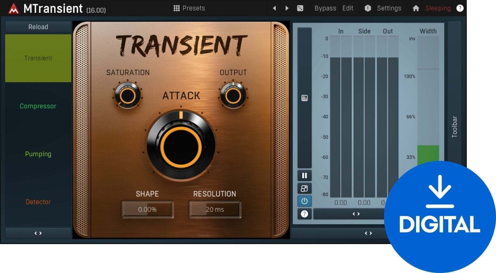 Procesador de efectos de complemento de software MELDA MTransient (Producto digital)