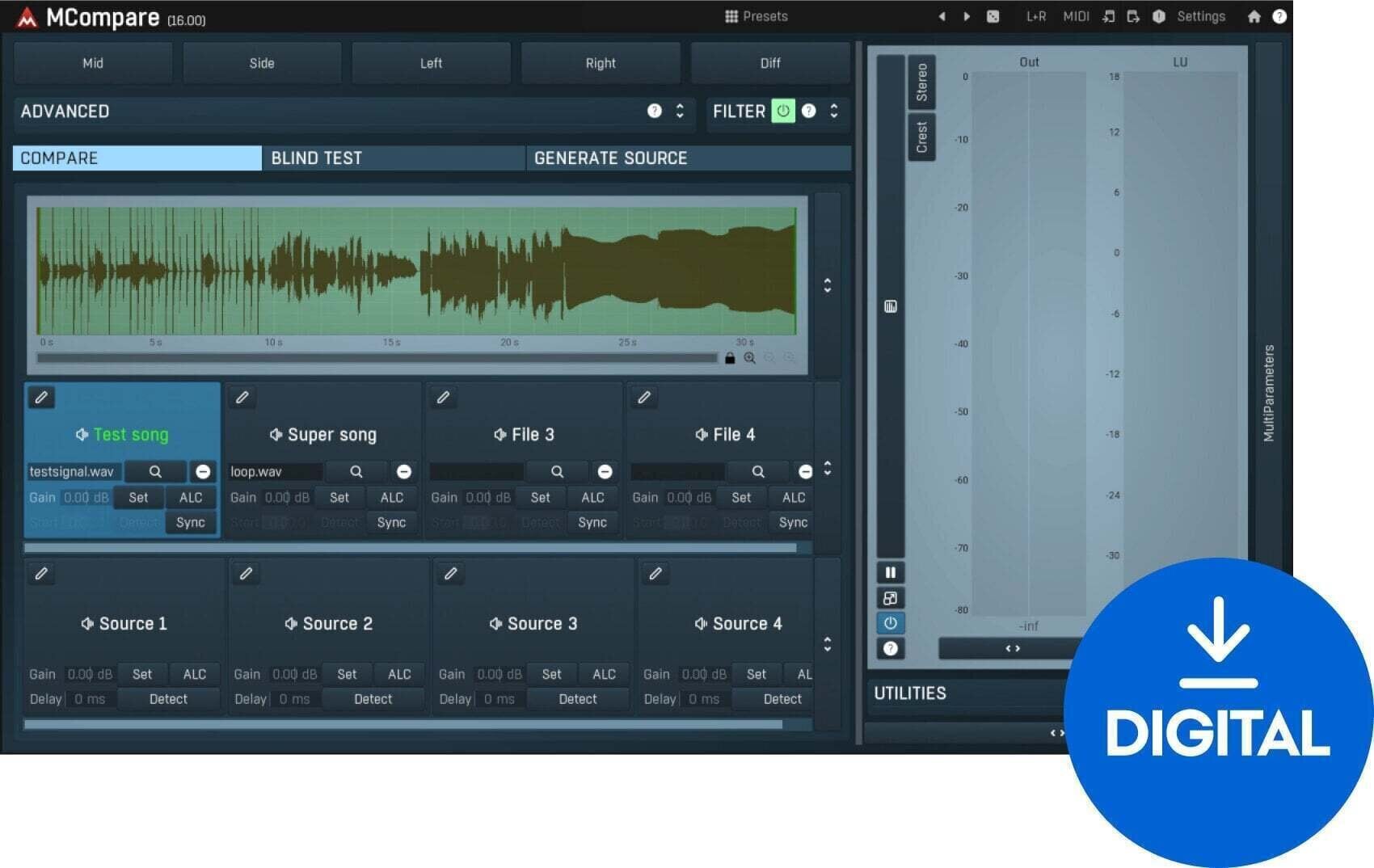 Procesador de efectos de complemento de software MELDA MCompare (Producto digital)