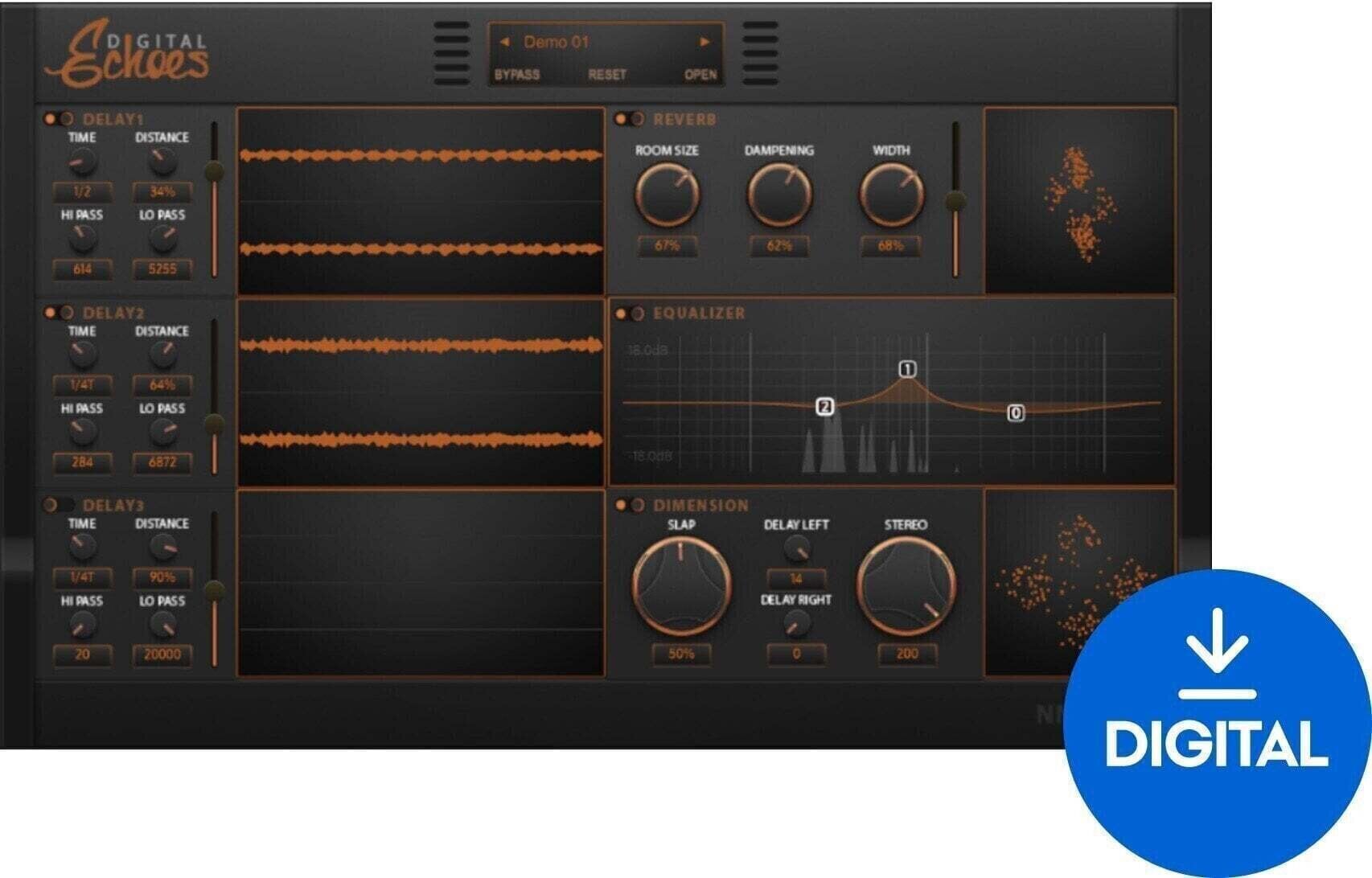 Procesador de efectos de complemento de software New Nation Digital Echoes Dimensional Delay (Producto digital)