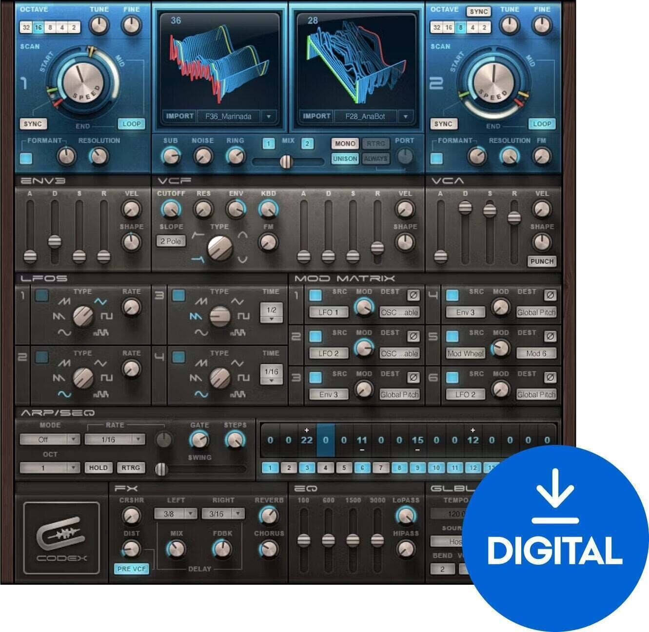 Procesador de efectos de complemento de software Waves Codex Wavetable Synth (Producto digital)