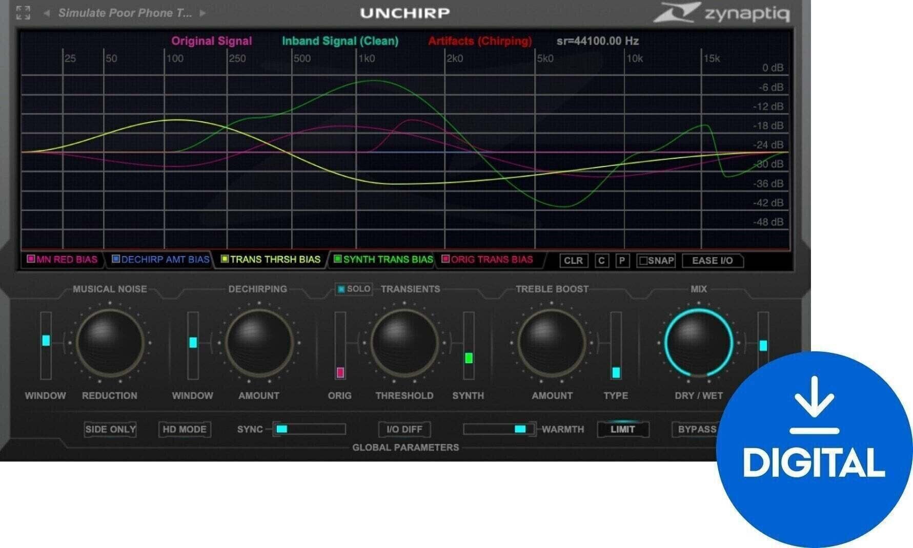 Procesador de efectos de complemento de software Zynaptiq UNCHIRP (Producto digital)