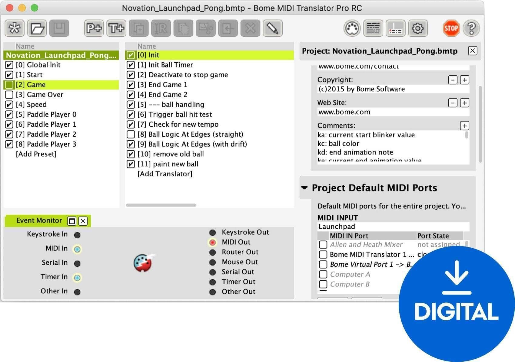 Software de estudio Bome MIDI TRANSLATOR PRO (Producto digital)