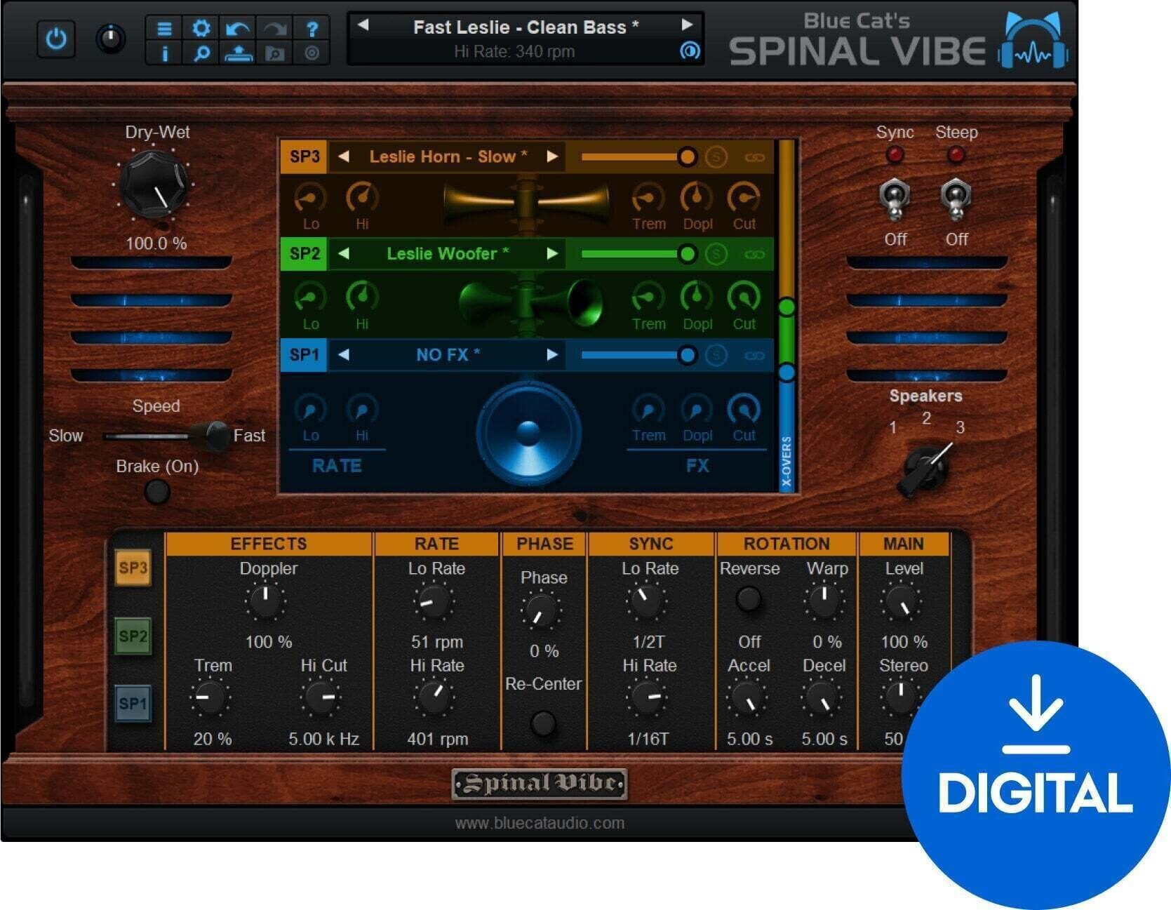 Procesador de efectos de complemento de software Blue Cat Audio Spinal Vibe (Producto digital)