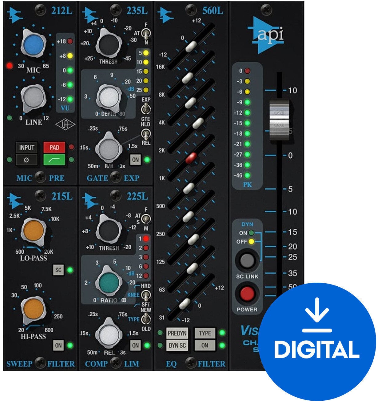 Procesador de efectos de complemento de software Universal Audio API Vision Channel Strip Collection (Producto digital)