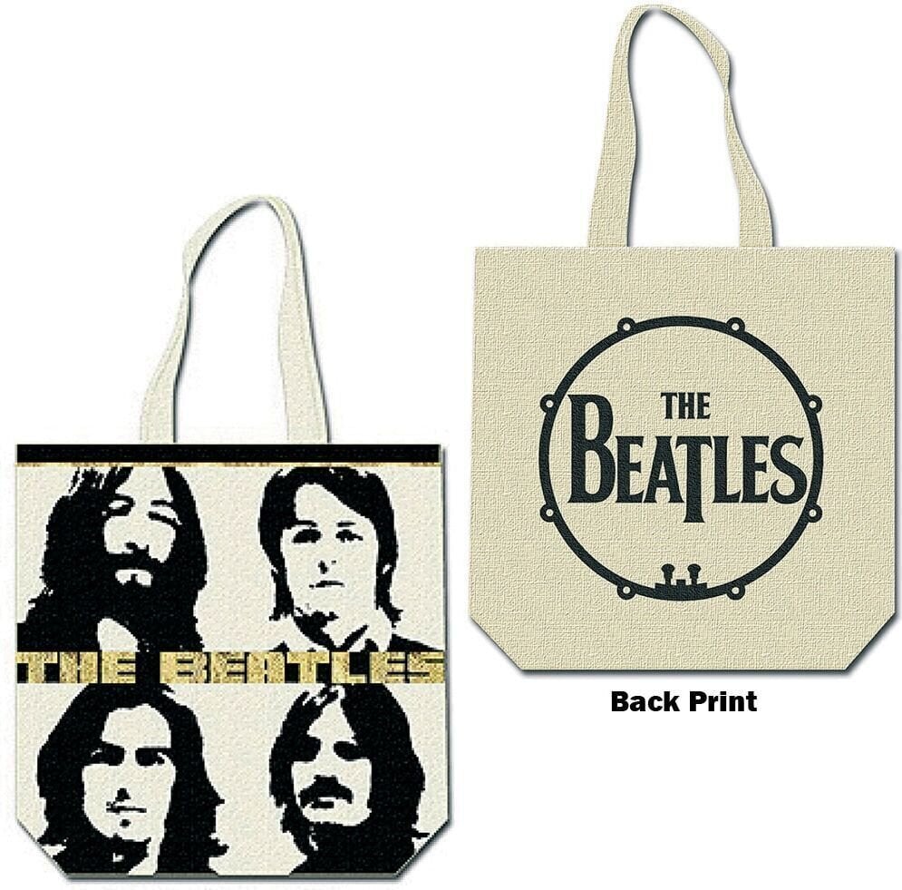 Music bag The Beatles Four Heads with Gold Logo (Back Print) Τσάντα ώμου Natural