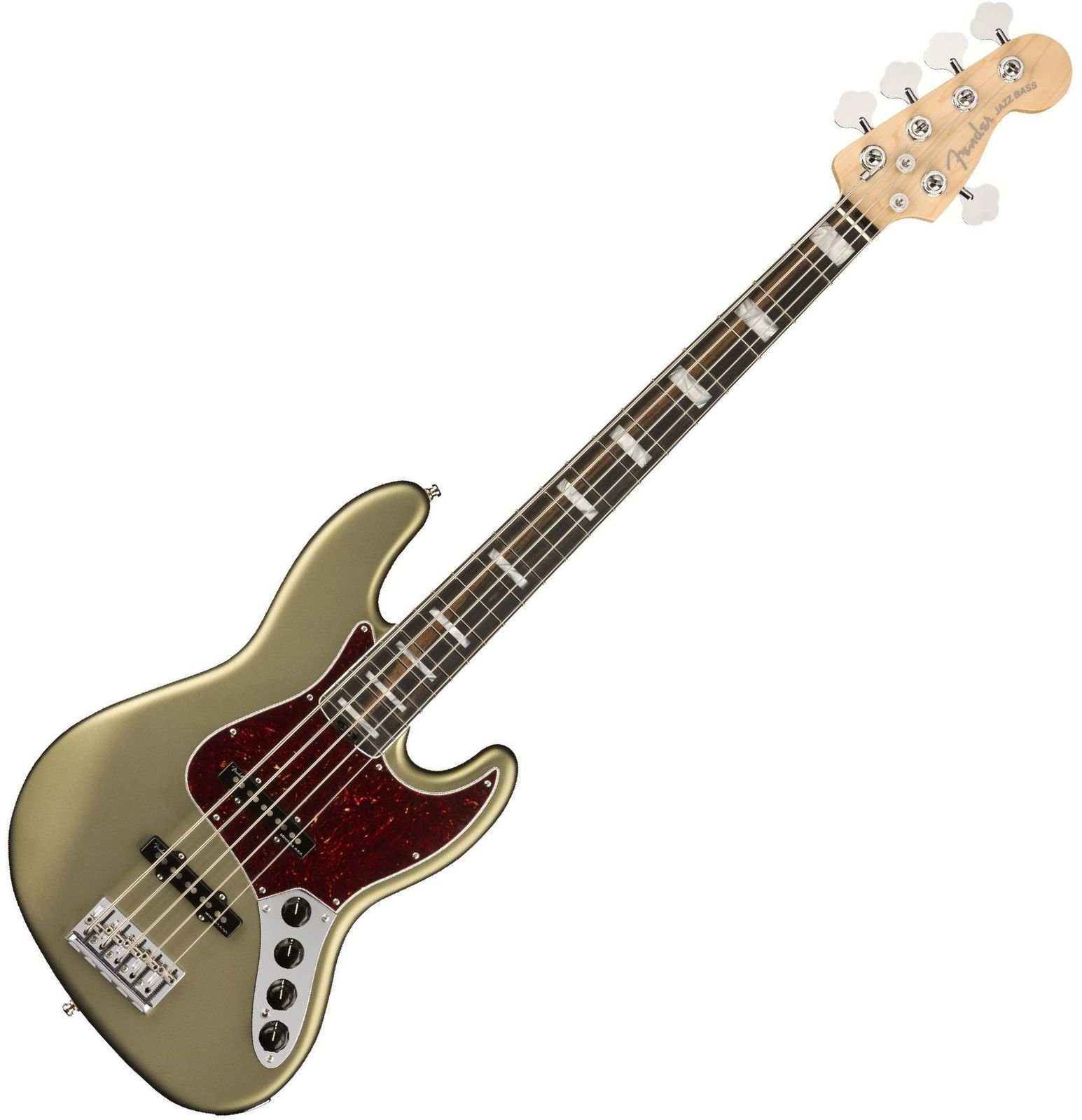 4-strenget basguitar Fender American Elite Jazz Bass V Ebony Satin Jade Pearl Metallic
